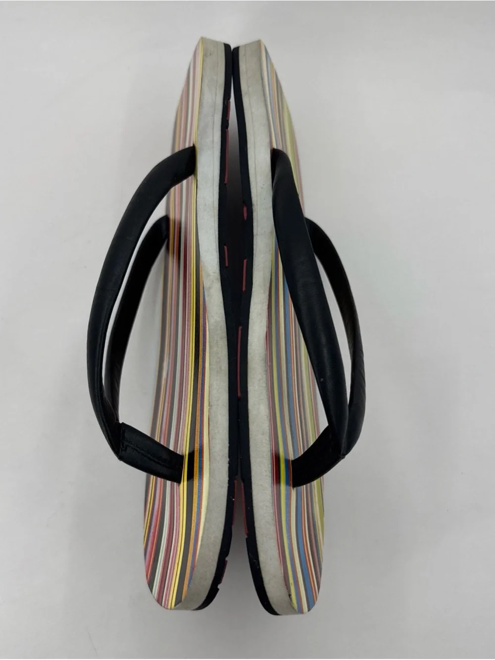 VTG Paul Smith Slip-on Sandals Striped Black Leather Strap Flip Flop Men M US 10